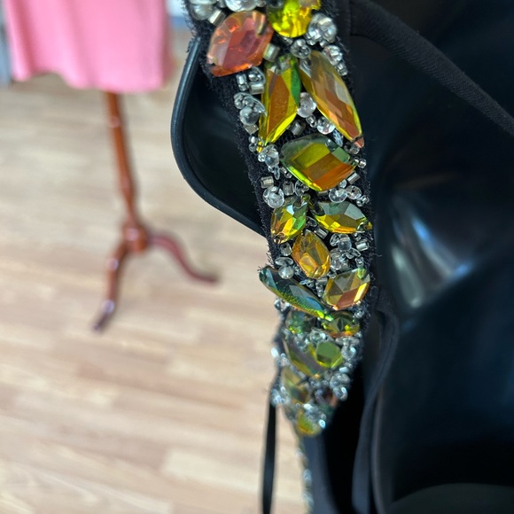 Formal Short Dress by Vienna size 4 Black w/ large multicolored crystals fitted - Picture 4 of 6